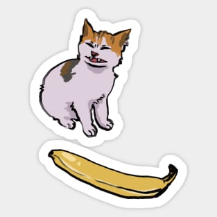 Angry cat no banana meme calico kitty hate yellow fruit Sticker